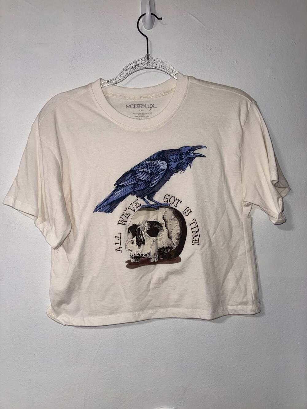 Modern Lux Raven Skull Graphic Cropped Tee All We've Got Is Time Size XXS